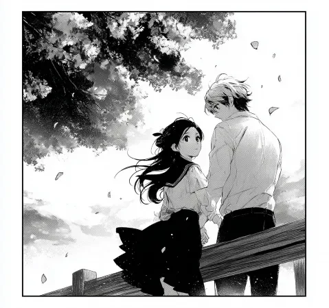 漫画阅读场景，桌面摊开几本漫画与书签